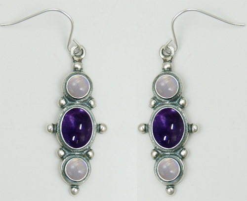 Sterling Silver Drop Dangle Earrings With Iolite And Rainbow Moonstone